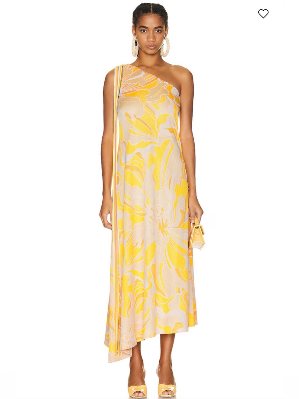 Alexis One-Shoulder Yellow Floral Midi Dress